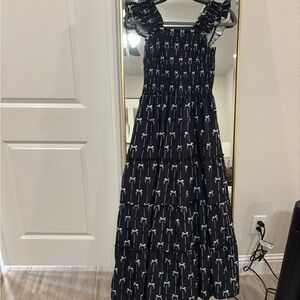 Black Maxi Dress with White Bow Print